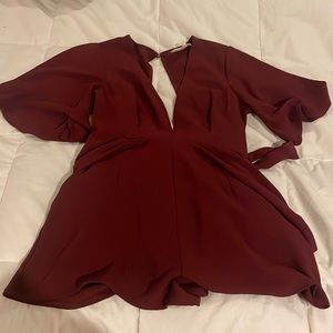 Burgundy Romper with Cape, Size Small